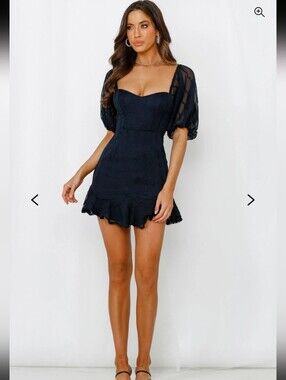 Navy Puff-Sleeve Mini Dress Ruffle Hem Lined Women's Size Medium NWT